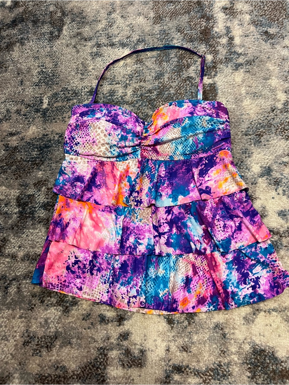 new directions Vibrant Pink Purple Blue Tiered Swim top